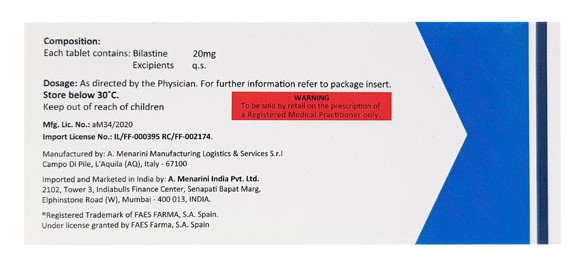 ⚡알레르기증상완화 ⚡다국적 제약브랜드 메나리니 Bilastine 20 mg 20정 3박스/6박스