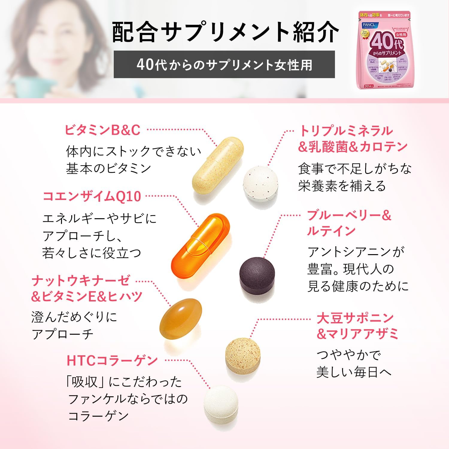 판클 40대 여성용 종합 비타민/영양제 15~30일분 / 30포